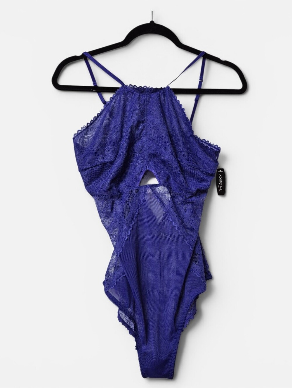 Adore Me NWT  Spectrum Blue( Purple) Lace halter-neck Teddy/ Bodysuit Medium